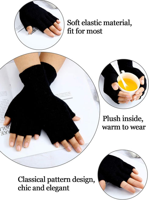 SATINIOR Fingerless Gloves for Women Half Finger Typing Gloves with Long Wrist Cuff Winter Knit Fingerless Mittens for Women...